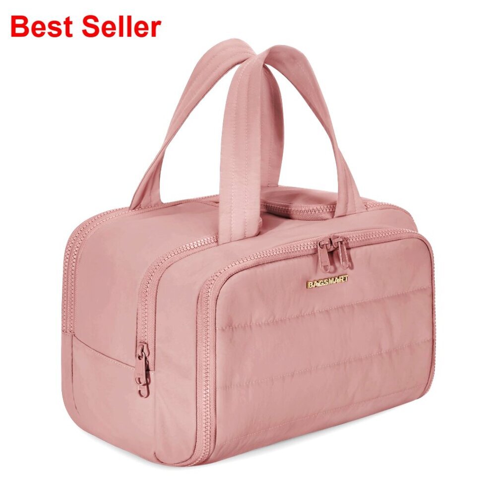 Large Travel Toiletry Bag, Waterproof Puffy Cosmetic Organizer with Handle